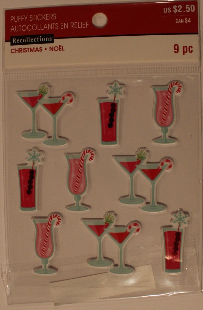 New Recollections scrapbook stickers Christmas candy cane drink martini daiquiri