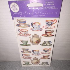 Michel & Company Gilted Stickers Tea Time Teacups & Teapots, 2 Sheets, Acid-Free