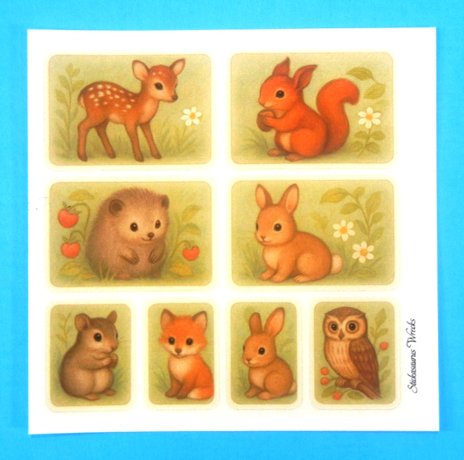 Woodland Animals Green Backing Sticker Sheet