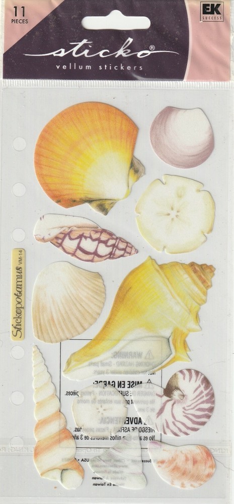 Vintage Sticko flat stickers VELLUM SEASHELLS Beach theme 55533 FAST FREE ship!