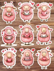Valentines Pink Sheep Die Cut Vinyl Stickers Set Scrapbooking Laptop Waterbottle