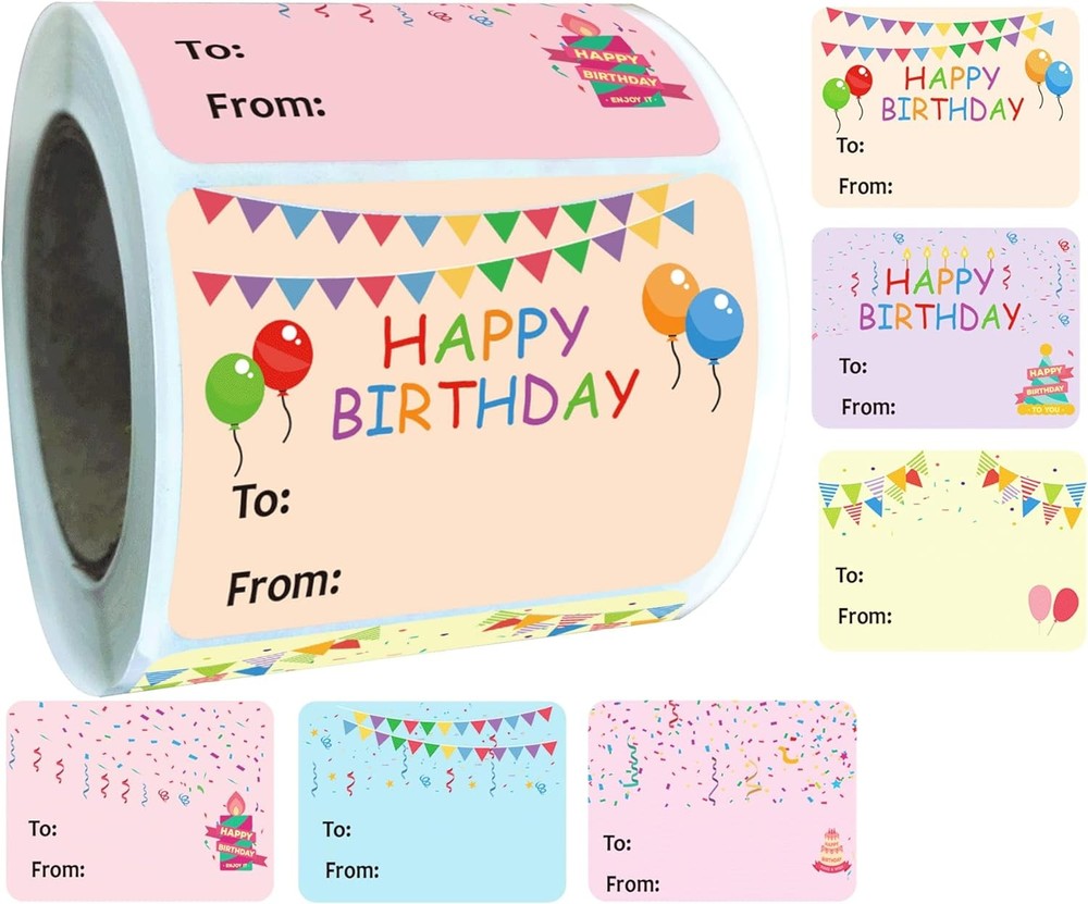 300 Pcs Happy Birthday Gift Tags Name Tags Stickers 1.5 x 2 Inch – Rectangle Hap