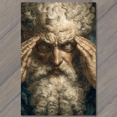 STICKER Zeus Beard Storm Clouds Mind Power Intense Gaze Engraved Portrait