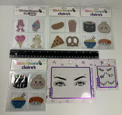 Claire’s StickerBeans Body Gems Rhinestone Stickers Lot Care Bears Sushi Popcorn