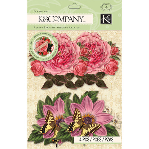 K&Company Beyond Postmarks BOTANICAL FLORAL FAN ACCENT – 4 pcs