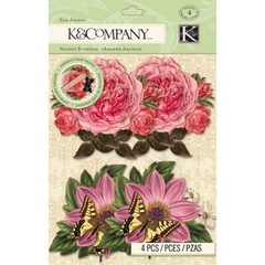 K&Company Beyond Postmarks BOTANICAL FLORAL FAN ACCENT – 4 pcs