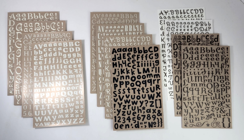12 Alphabet Fonts Rub On Sheets White Brown Black Letters Scrapbooking Crafts