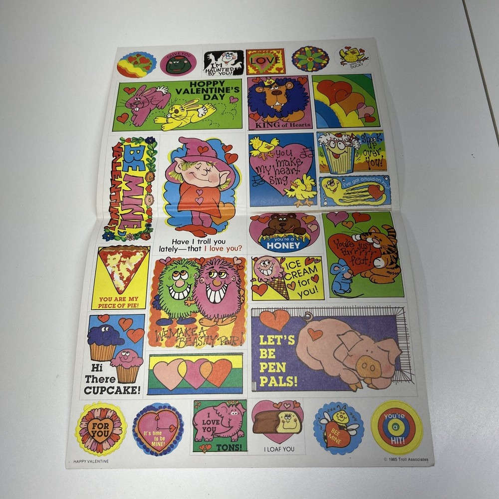 Vtg 1985 Stickers Troll Associates Reading Book Club School Valentine Theme NEW