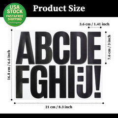 3 Inch Self Adhesive Letter Number Stickers Black 138 Pieces Waterproof DIY