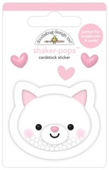 Doodlebug Stickers Shaker-Pop 3D Here Kitty Kitty Cat Face White Pink Ears Heart