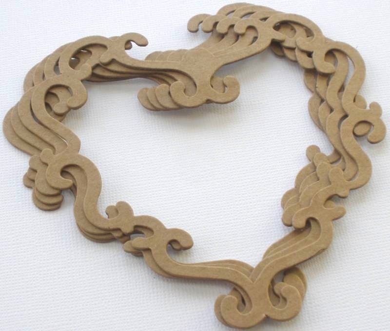 {4} *ORNATE LACE HEARTS* – Filigree Frame Chipboard Die Cuts – 4 1/2″ x 4 5/8″
