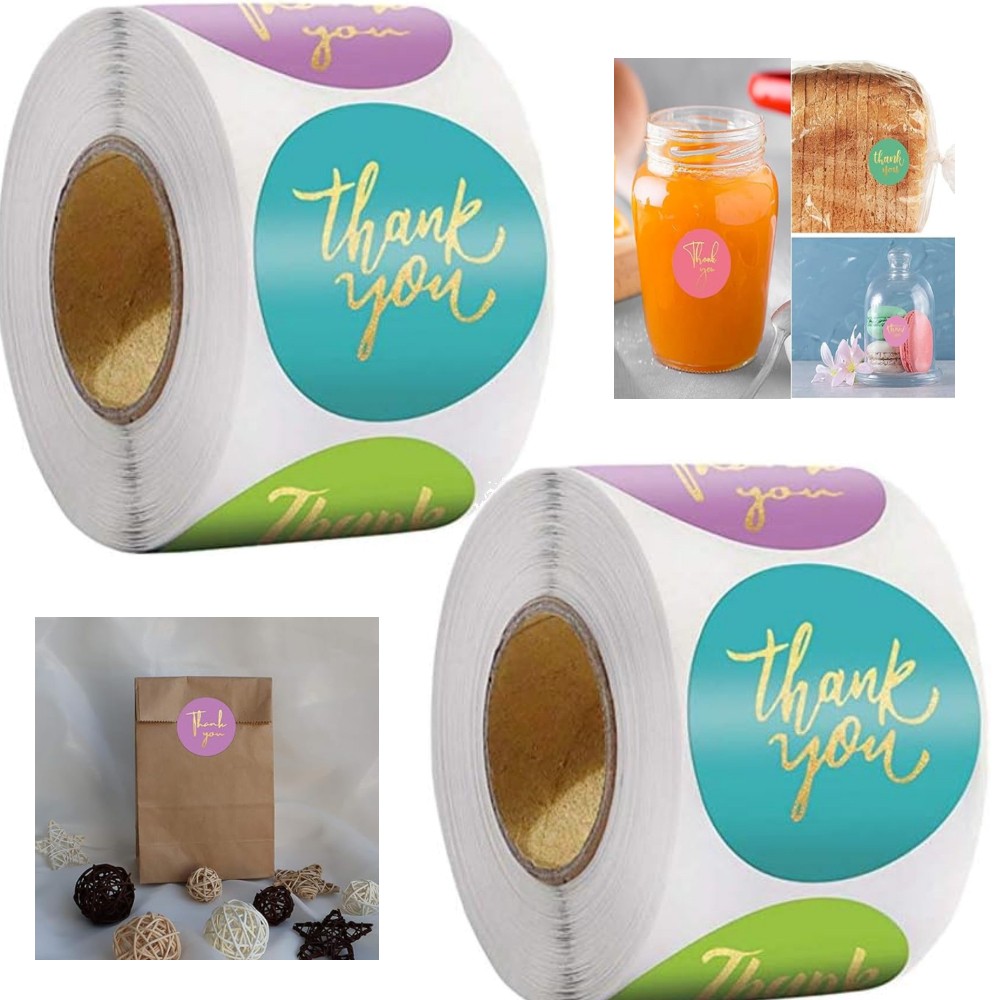 1000Pcs 1.5in Round Thank You Stickers for Gift Shopping Bags & Other Decoration