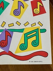 vintage 1991 gibson greetings colorful music notes sticker sheet