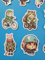 STICKERS x 10 Cat Kitty Bike Vintage Lucky Kitten Cartoon CAT1
