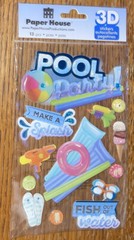 Paper House Pool Party Toy Floating Tubes Splash Fish In Water Scrapbook Sticker