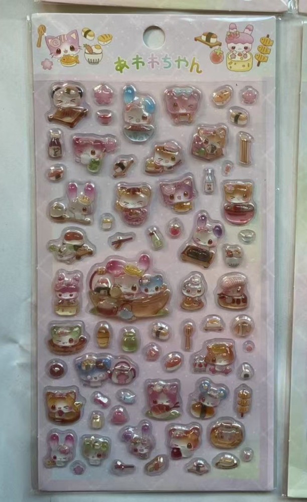 Japan Kawaii Twin Rabbit And Friends Sushi Bon Bon Gum Drop Puffy Sticker Sheet