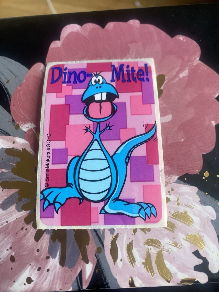 Vintage Smile Makers Dino Mite Sticker Mod 2×4 Inches