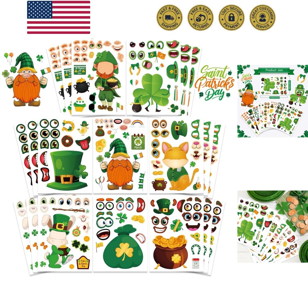 24 Sheets St. Patrick’s Day Stickers, Make a Face Sticker for Kids Make Your …