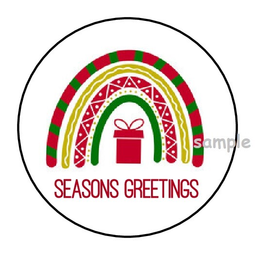 30 SEASONS GREETINGS ENVELOPE SEALS LABELS STICKERS 1.5″ ROUND RAINBOW PRESENT