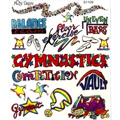 Gymnastics Stickers – Rare Vintage Sticker Sheet – NRN Designs – Words & Phrases