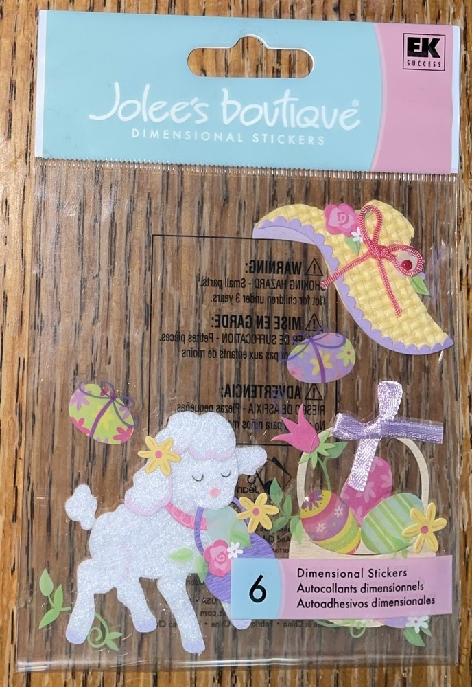 Used RARE Jolees Lamb & Basket Happy EASTER Hat Bunny Eggs Jelly Beans Stickers