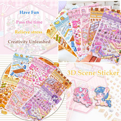 DIY 3D Sticker Scenes for Girls, 6 Sets Make Your Own Mini Room Scene Stickers f