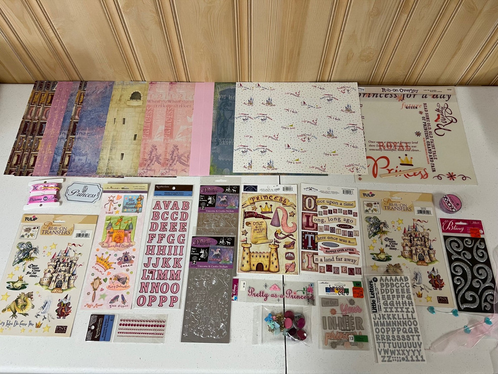 Princess Scrapbook Crafting Kit – Paper, Ribbon, Embellishment, Stickers