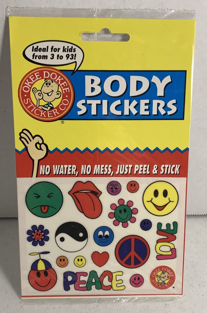 VINTAGE 1990’s OKEE DOKEE BODY STICKERS PEACE LOVE VARIETY PACK NEW!