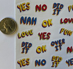 SHORT PHRASE Stickers(50pc) Words•No•Nah•Meh•Over It•Yes •Love•Ok•Fun•Did It•