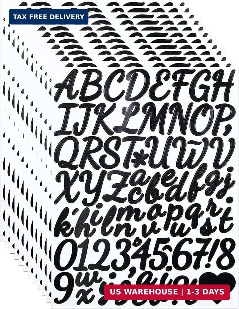 12 Sheets 1 1/2 Inch Letter Number Stickers, Self-Adhesive Vinyl Alphabet Label