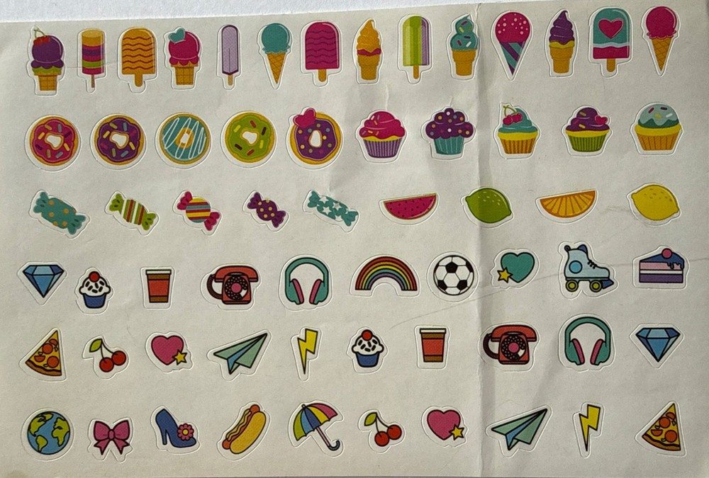 MINI FOOD Sticker(63pc) Pizza•Ice Cream•Popsicle•Candy •Fruit•Cherry•Card Making