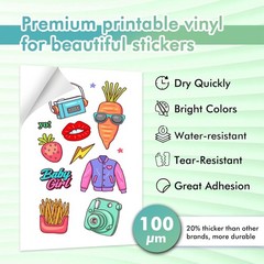 Vinyl Sticker Paper 20 Sheets 8.5×11 Inch Matte White Waterproof