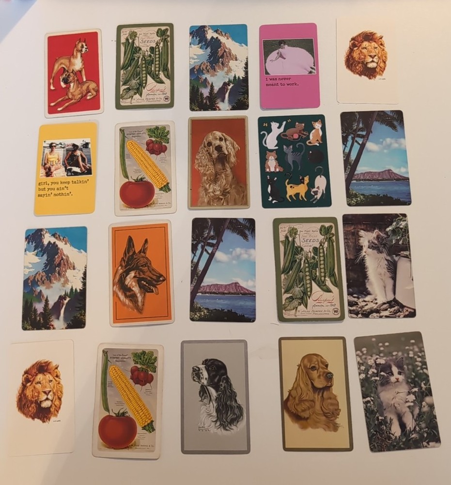 20 Playing Cards Most Vintage Ephemera Junk Journal Veggies Mountains Cats Dogs