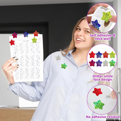 600Pcs Smile Face Star Stickers, 1 in 8 Colors of Teacher Supplies for Prizes, G