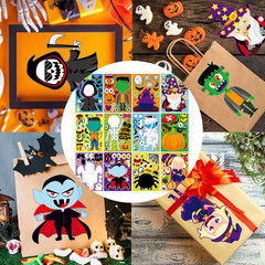48 PCS Halloween Make-A-Face Stickers Halloween Characters Stickers for Kids Mak