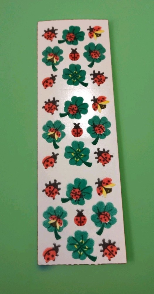 Vintage Sandylion fuzzy Lady Bugs And green clovers stickers