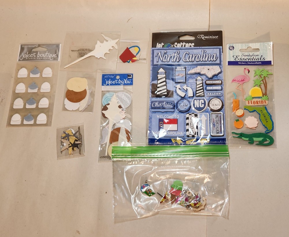 Lot of Beach and Summer Road Trip Themed Stickers and Embellishments