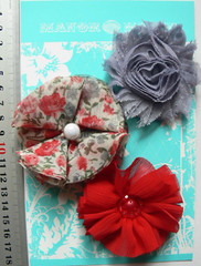 RED, GREY & Floral Mix Organza 3 Flowers – 2 with Centres 60-70mm Manor House