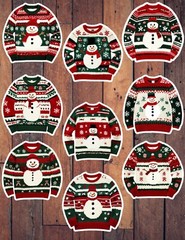 Ugly Christmas Sweater Viny Die Cut Stickers Set Scrapbooking Laptop Waterbottle