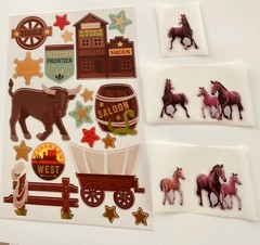 Mxd Horse Bull Wild West Cowboy Themed Puffy Stickers Western Town SALOON Lot