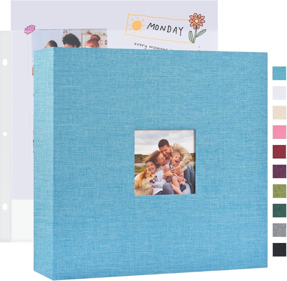12×12 DIY Scrapbook Photo Album Linen Cover 3-Ring Binder 40 Sleeves Blue