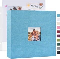 12×12 DIY Scrapbook Photo Album Linen Cover 3-Ring Binder 40 Sleeves Blue