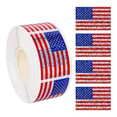 2 PACK-600PCS/2 Rolls 1.5” METALLIC FOIL USA FLAG STICKER UNITED STATES SET LOT