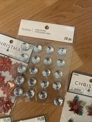 Lot Of Christmas Paper Crafts Poinsettias Holly Leaves Stone Bling Scrapbooking