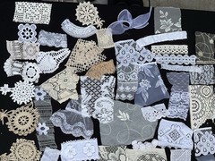 Vintage Assorted White Ivory Lace Trims Doily Fabric Slow Stitching – Lot of 30