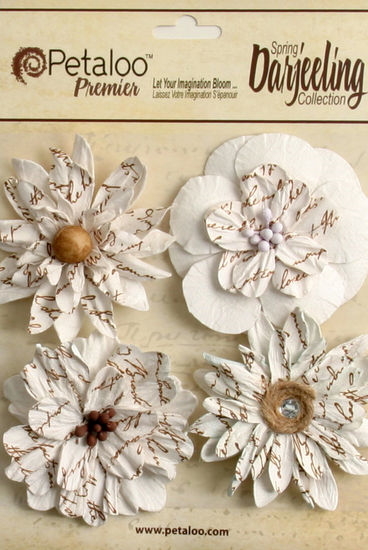 Printed 4 WHITE Wild Blossoms Pack DAISIES 55-60cm Across Darjeeling Petaloo I