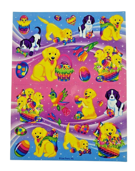 Vintage Lisa Frank Sticker Sheet Holiday Easter Dogs Birds Egg S254-08 1990 4×6″