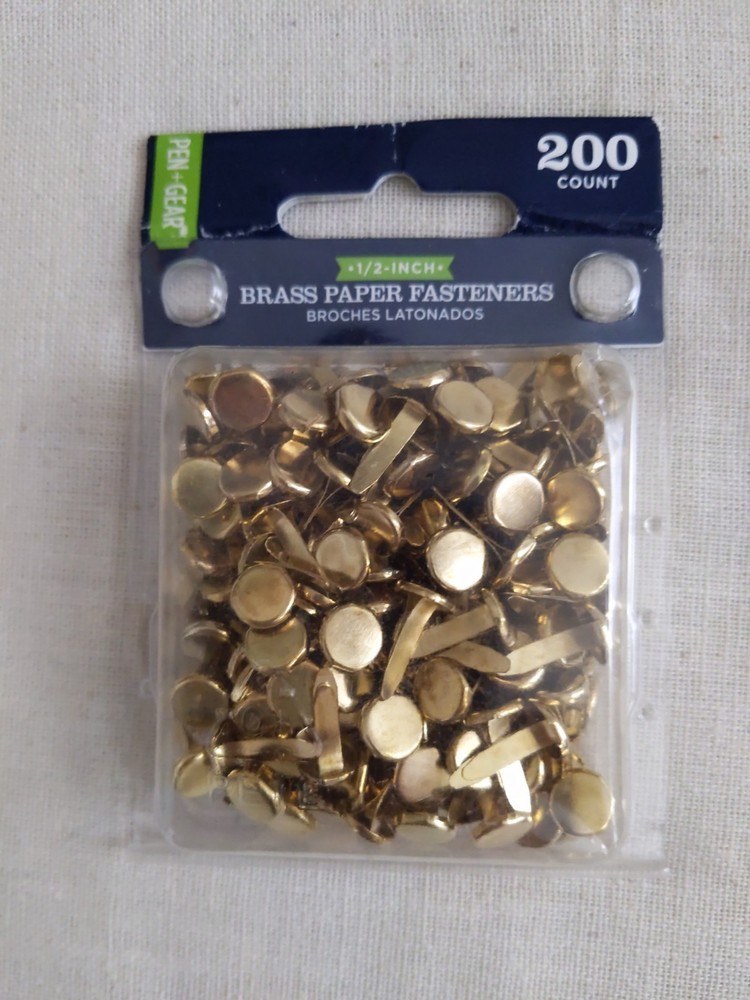 200 Brass Paper Fasteners, ½», brass plated steel, Paper Craft, multi medium art
