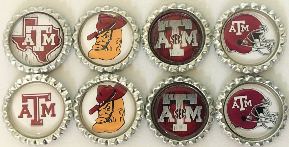 SET OF 8 «TEXAS A & M AGGIES» FLAT BOTTLECAPS! party favors,hairbows