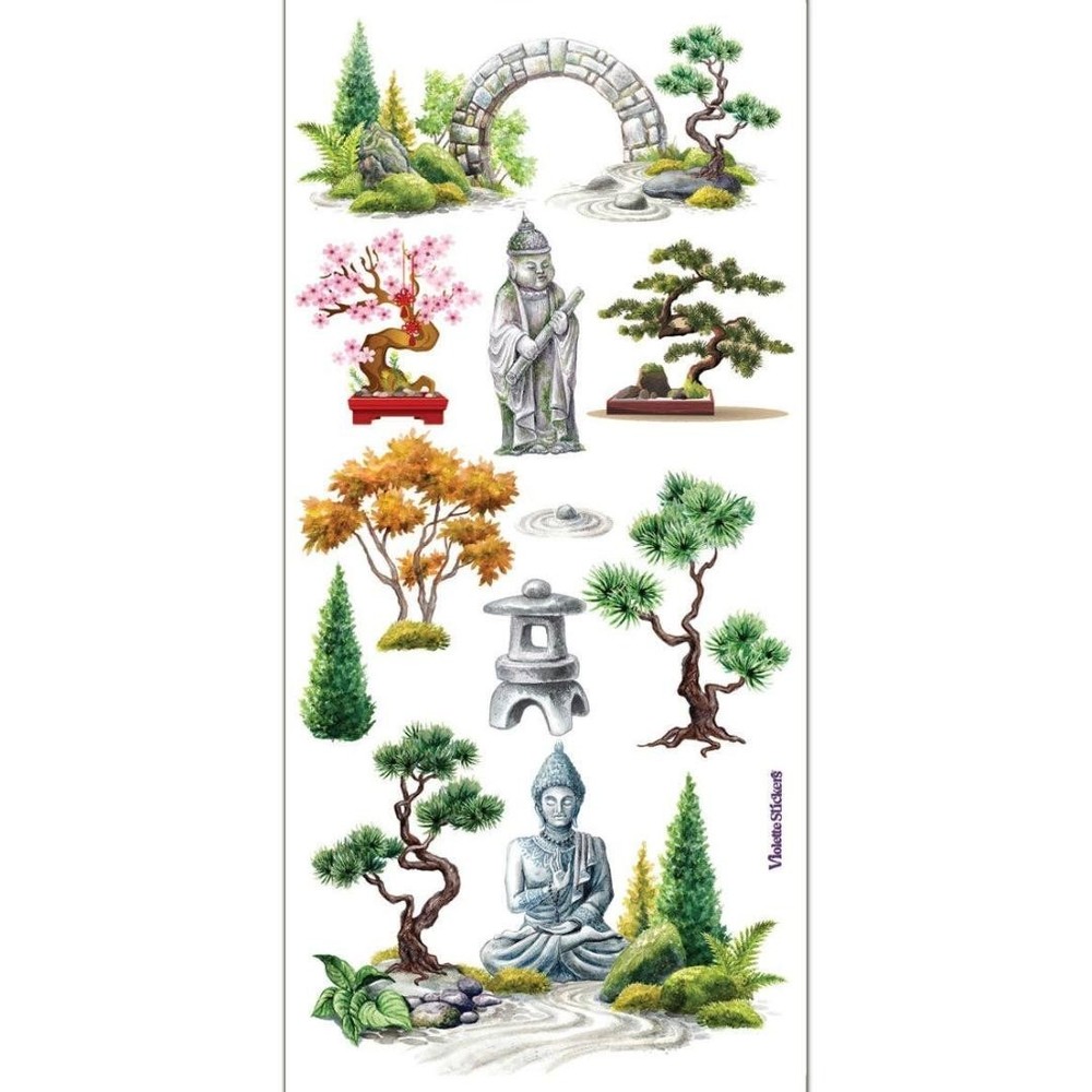 Violette Stickers – 1 Bonsai Plants Sticker Sheet – Asian Garden – Scrapbooks